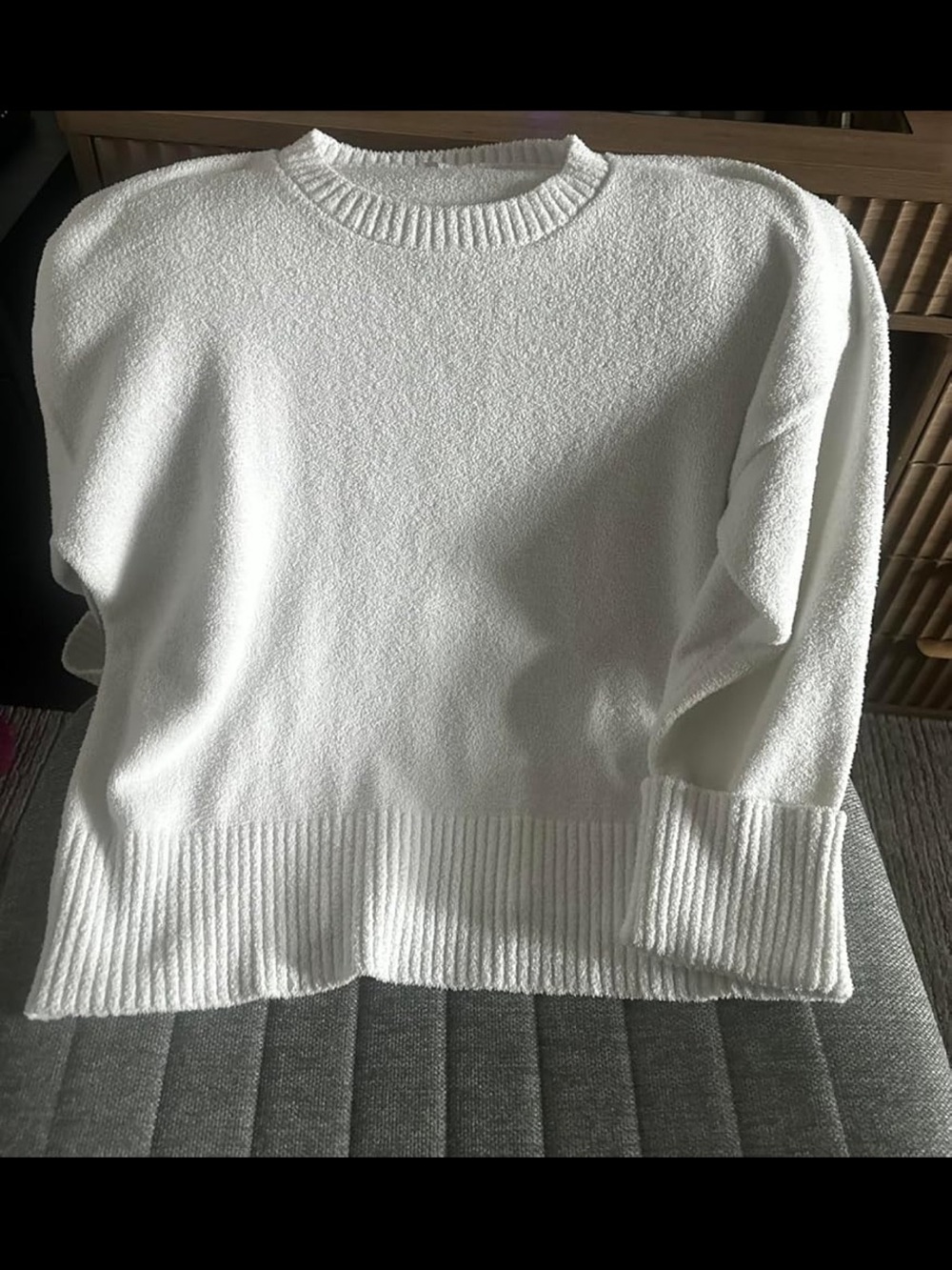 Anrabess Ivory Oversized Cozy Knit Crewneck Sweater Size M